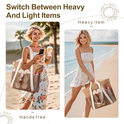 Waterproof Beach Bag for Women - Sandproof Tote for Travel, School, Carry-on - 8 Pocket Shoulder Purse2