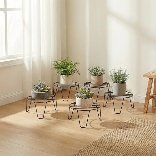 Image of KYARI Round Metal Plant Stand Pack of 5 | Heavy Duty Rust Proof Flower Pot Stand for Indoor & Outdoor Plants | Strong Welded Metal Pot Holder for Balcony, Living Room, Garden & Patio