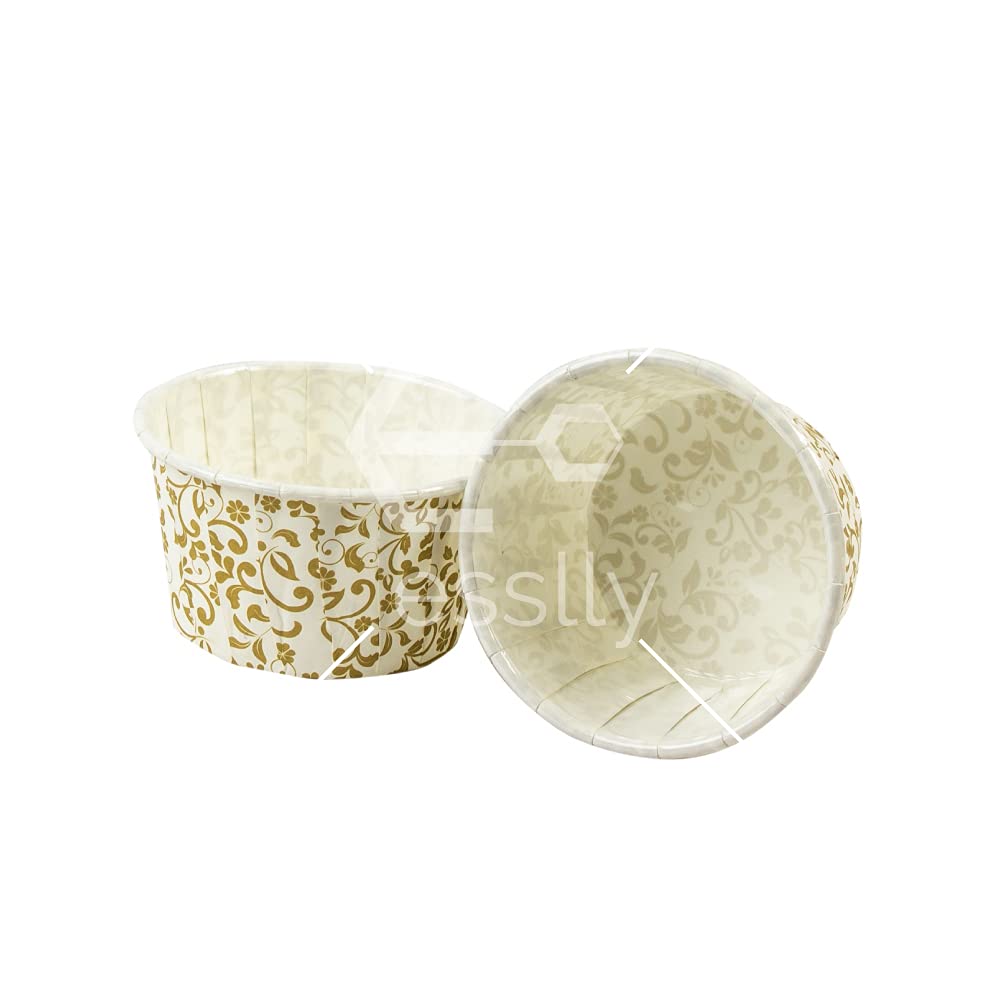 Esslly Pack of 50 Muffin Paper Cups | Disposable Cupcake Mould | Gold Floret | 45 Grams - PET Coated