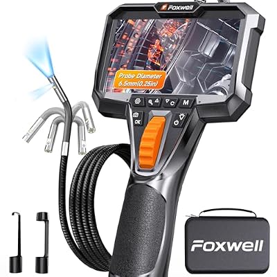 FOXWELL Elite Dual Lens 2-Way 220 Articulating Borescope, 0.25in Ultra-Slim Probe, HD IPS Display, IP67 Waterproof, Flexible Camera for Automotive, HVAC, Plumbing & Industrial Inspections 5.3FT