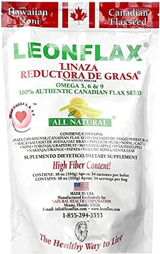 Leonflax, 100% Authentic Canadian Flax Seed, All-natural, High Fiber Content, Dietary Supplement to Improve your Digestive Health, 18 Oz, Bag