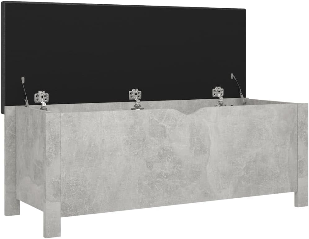 Concrete Grey Storage Ottoman Bench 15.7 x 41.3 x 17.7 in Engineered Wood Faux Leather Chest for Living Room Bedroom Entryway Modern Seating & Organization