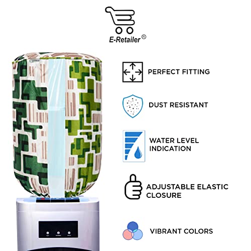 Image of Polyester Water Dispenser Bottle Cover With Adjustable Elastic Closure And Water Level Indication For 20L, Pack of 2Pc (Color- Green Geometric, Size-17x11 Inches)