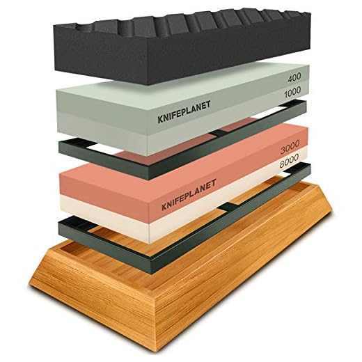 Premium Knife Sharpening Stone Set – 400/1000 and 3000/8000-Grit Professional, Safe Knife Sharpener Set – Whetstone Set Includes Flattening Stone, Bamboo Base, and 2 Nonslip Rubber Bases