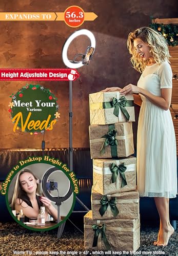 10 inch Ring Light with Tripod Stand & Phone Holder, Selfie Ringlight with Remote for Phone, 56" Tall Circle Light, LED Ring Lamp for Makeup, Video Recording, Conferencing, TikTok, Twitch - Image 4