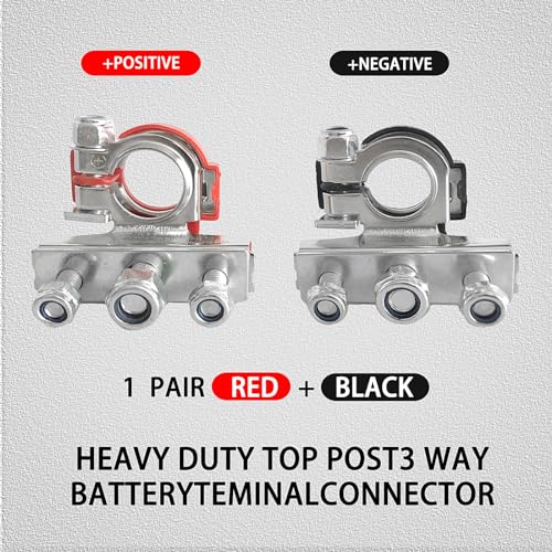 2 Stück Batterieklemmen 3-fach Steckverbinder, Batterie Polklemmen Terminal Clamp Klemmen 12V PKW Batterieklemme Positiv Negativ für Auto Van Wohnwagen Boot