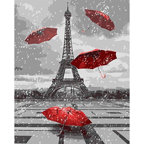 XINRANFF Pintar por numeros para Adultos - Cuadro de Pinturas por numeros con Pinceles y Colores Brillantes - Dibujos Lienzos por numeros,Torre Eiffel（Sin Marco 40 * 50cm）