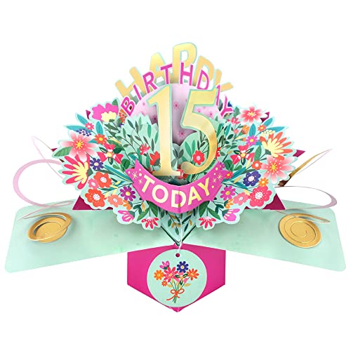 Second Nature Pop Ups Biglietto di auguri pop-up con scritta "Happy 15th Birthday" per 15° compleanno, con scritta "Love Kate's Pop-Up Cards Her POP215MC15 POP215MC15