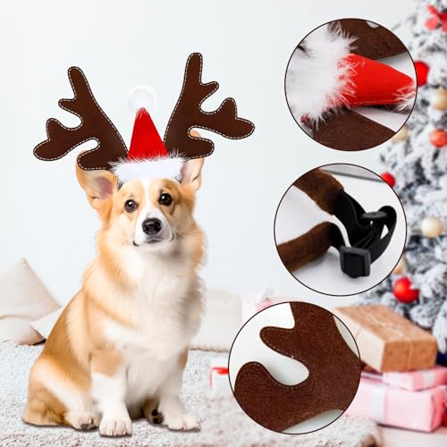 NYZQIW Weihnachten Haustier Stirnband,Haustier Stirnband Weihnachten Rentier,Katze Hund Weihnachten Stirnband,Weihnachten Rentier Geweih,Rentier Haarreif Für Haustiere,Elch Kopfbedeckung