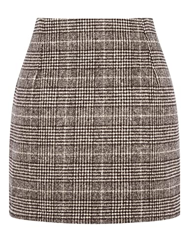 Image of IDEALSANXUN Womens High Waist Plaid Skirt Bodycon Pencil Wool Mini Skirts