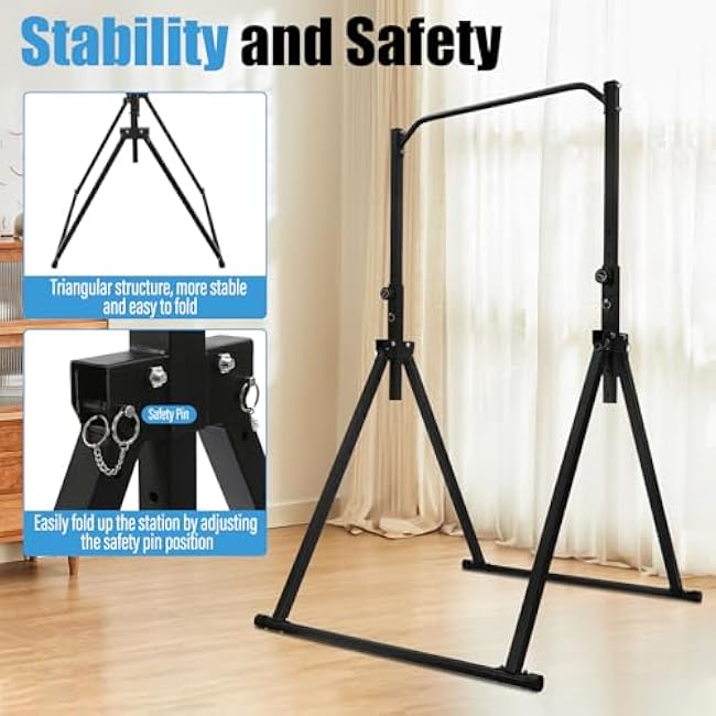 Foldable Pull Up Bar, Power Tower Workout Dip Station Height Adjustable Pull Up Bar for Home, Multifunction Fitness Tower Station Gym Training Equipment