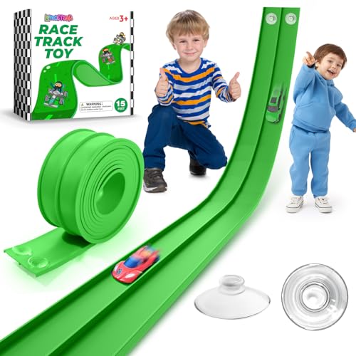 Flexible Race Car Track 15 Ft Starter Set with Suction Cups