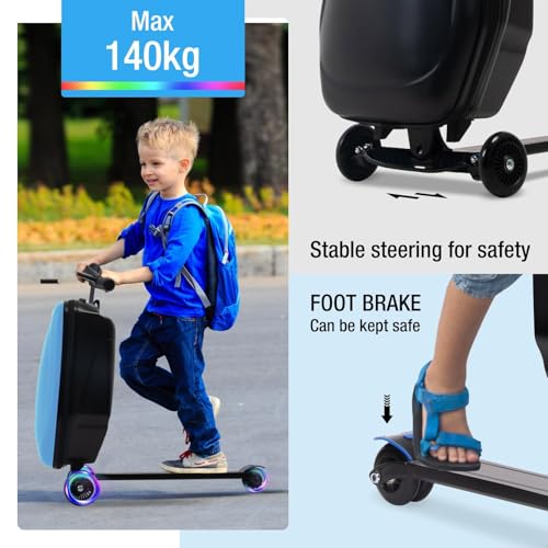 20" Scooter Suitcase for Kids, 2-in-1 Ride On Luggage with Wheels for Boys & Girls Ages 4-15, Foldable Hardshell Carry On Lightweight Travel Suitcase for Airplane4
