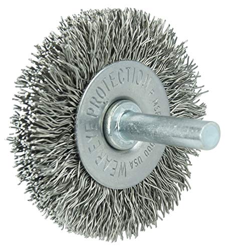 Image of Weiler 17975 2 inch Stem-Mounted Crimped Wire Radial Wheel, .014 inch Stainless Steel Fill, 1 /4 inch Stem, Made in the USA (Pack of 10)