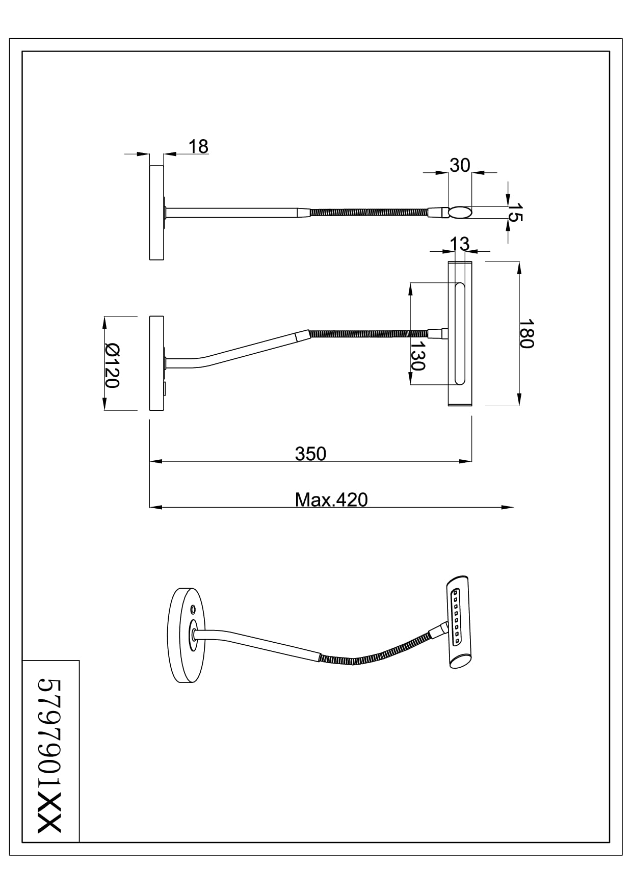 Trio Leuchten LED Tischleuchte Curtis 579790132, Metall Schwarz matt, inkl. 4 Watt LED, Dimmer, Flexarm