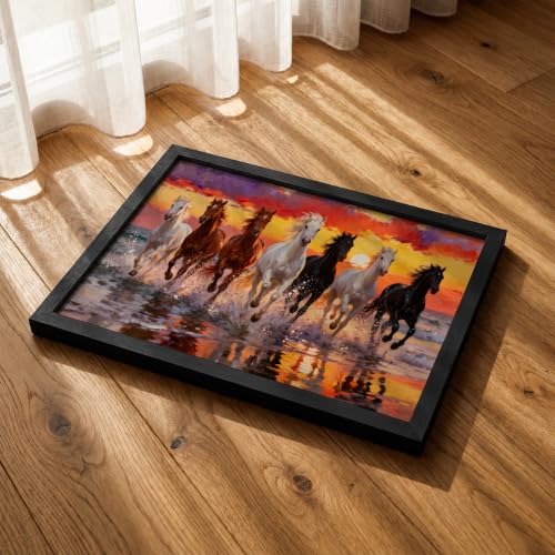 Image of Suneree 7 Horse Vastu Wall Painting (Landscape Collection) (Natural, Design 14, 48L x 33W cm)