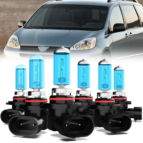 Image of Headlight Bulbs Compatible With Toyota Sienna 2006-2010, 9005 + 9006 High Low Beam + 9006 Fog Lights Halogen Light Bulb, Super Bright 6000K White, Plug and Play, Pack of 6