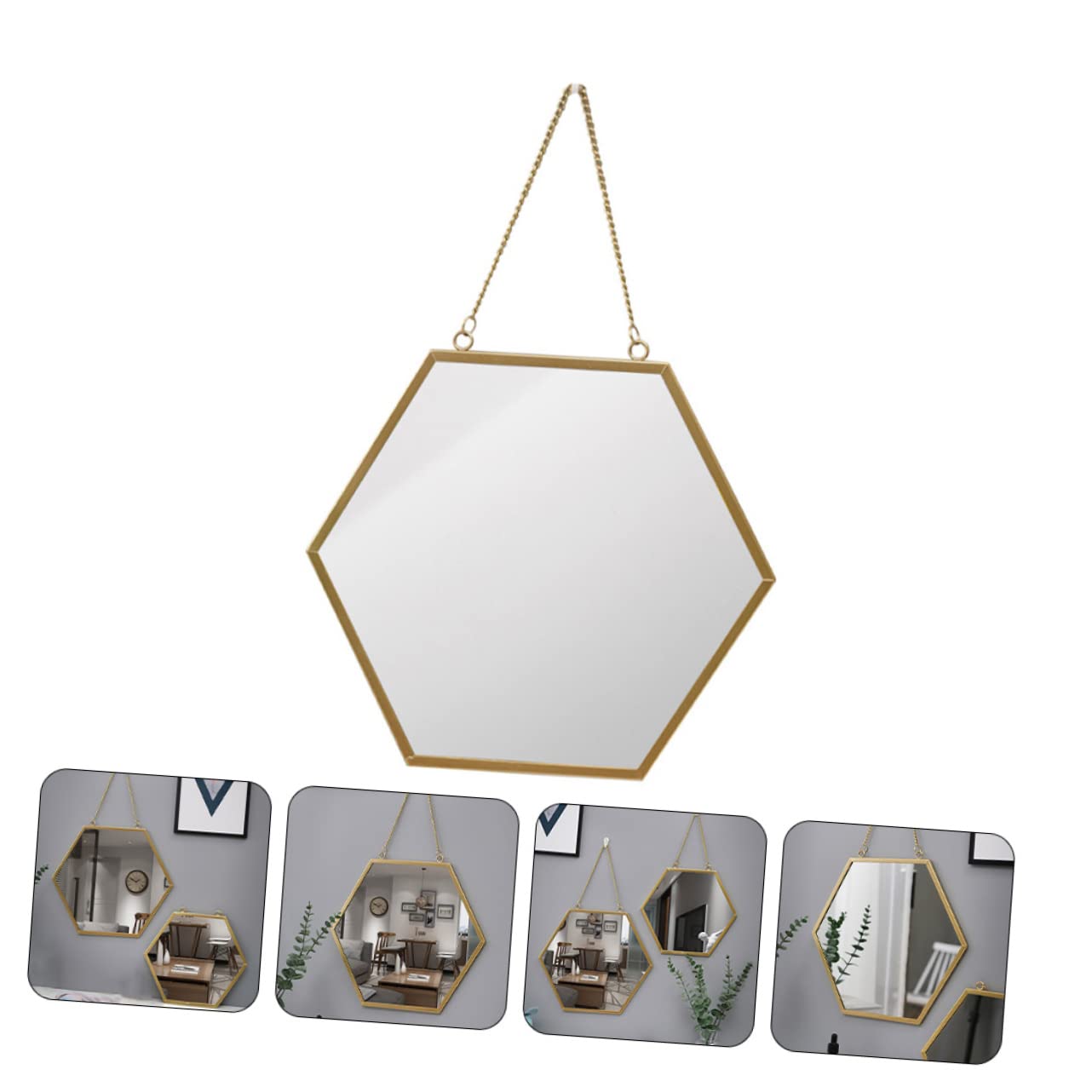 Anneome Specchio Cosmetico da Parete Esagonale, Decorazione Murale in Metallo e Vetro, per Bagno e Toeletta, Stile Decorativo Raffinato