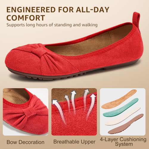 Image of Ecetana Comfortable Ballet Flats for Women: Lightweight Cushioned Foldable Slip-On Work Shoes with Memory Foam - All Day Walking Comfort - Dressy Flats for Office Business