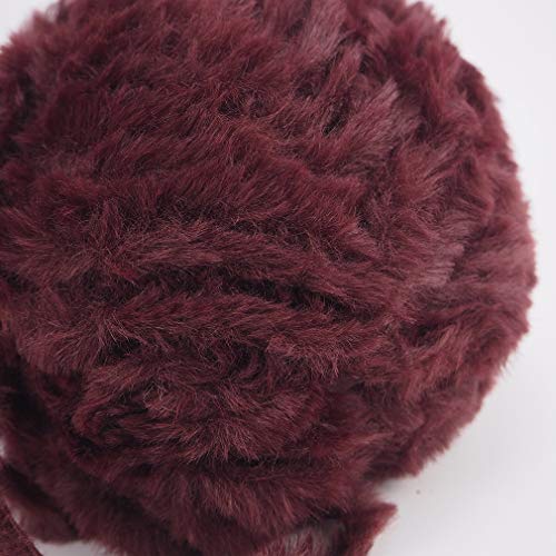 Image of NICEEC 2 Skeins Faux Fur Yarn Super Soft, Chunky & Fluffy, Eyelash Yarn for Crochet & Knitting (Total Length 70yds,3.53oz) - Wine Red