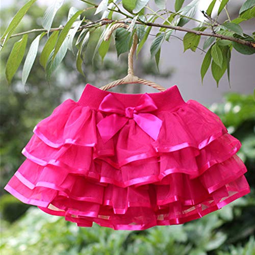 BGFKS 4 Layered Tulle Tutu Skirt for Girls with Matching Hairbow,Girl Ballet Tutu Skirt (Rose, 5-7 Years)