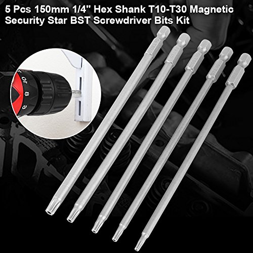 Nimomo Screwdriver Bits 5 Pcs 150mm 1/4" Hex Shank T10-T30 Magnetic Security Star BST Screwdriver Bits Kit - Image 3