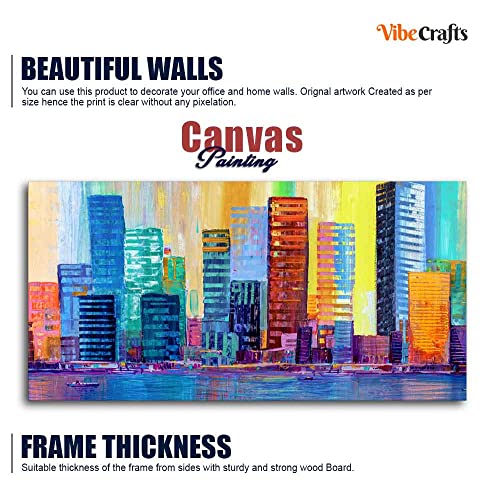 Image of VIBECRAFTS Canvas Paintings for Living Room Drawing Room Colorful City Skyline Canvas Wall Painting Fitted With Wooden Frame For Home | Office | Living Room | Gift (PTVCH 2492)