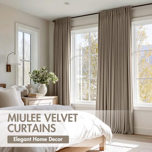 Image of MIULEE Taupe Blackout Velvet Curtains Drapes 96 Inch Long 52 inchx96 inch Bedroom