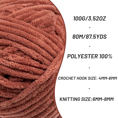 Image of 2 Pack Fluffy Chenille Yarn for Crocheting, Chunky Velvet Yarns for Crochet Amigurumi, Baby Yarn for Crocheting Soft Blanket, 174.9yds /7 oz Bulky Yarns for Crafts /Hats /Shoes /Socks (2 Rust)