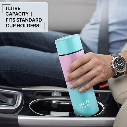Image of CELLO H2O Luma Stainless Steel Water Bottle For Office Use 1000 ml, Baby Pink Blue | Single Wall Freezer & Fridge Safe, Lightweight & Stylish Leakproof Rustproof Steel Water Bottle For Kids & Travel