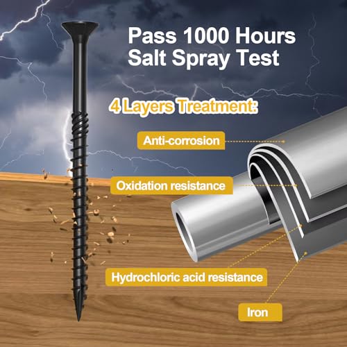 deck screws 4 inchheavy duty exterior wood screwstorx drive head deck screw black rust resistant epoxy coatedlong outdoor decking screws with star bitfor fencetimber 43pcs