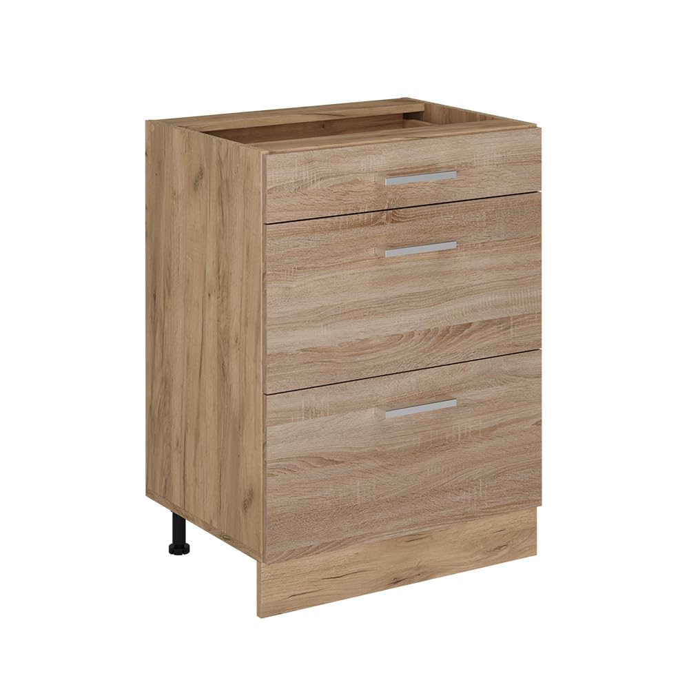 Vicco Kitchen base cabinet Raul, Sonoma, 60 cm with drawers, without worktop, for flexible combination within modular kitchen systems