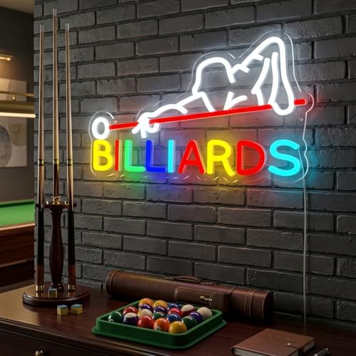 Image of Billiards Neon Sign, USB Powered LED Pool Room Decor | Pool Hall Wall Decor for Game Room, Man Cave, Bar, Party Decoration and Billiards Player Gift