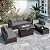 ALAULM 8 Pieces Outdoor Patio Furniture Set with Propane Fire Pit Table Sectional Sofa Sets Patio Furniture 43" Gas Firepit Brown Rattan Patio Conversation Set w/Coffee Table & Cushions-Gray