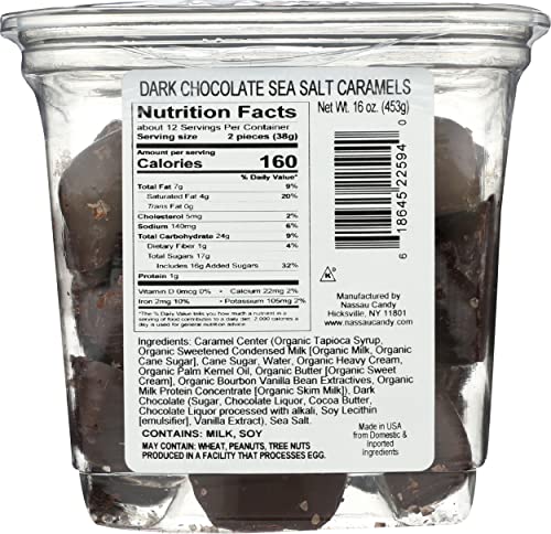 Image of Nassau Candy, Candy Dark Chocolate Sea Salt Caramels, 16 Ounce