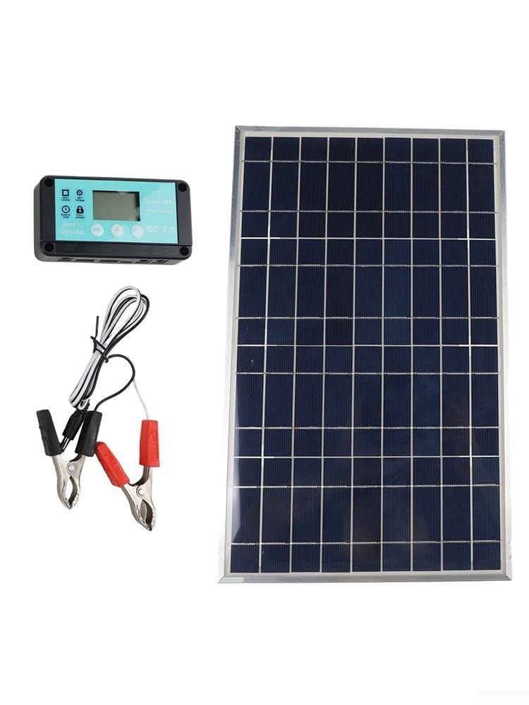 Kit de panneau solaire 100 W avec contrôleur, module de cadre en aluminium étanche IP67 pour système hors réseau 12 V/24 V pour camping-car, noir