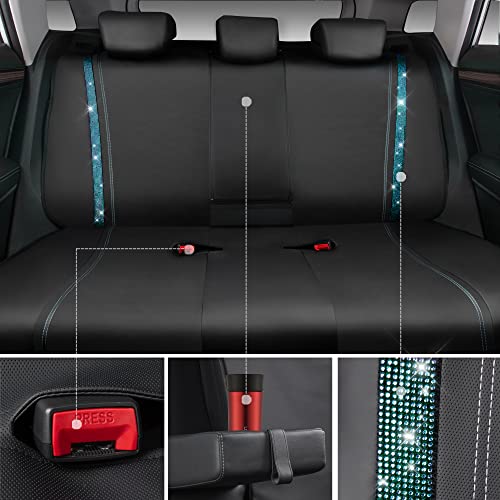 Image of CAR PASS Bling Car Seat Covers Full Set, Shining Rhinestone Diamond Waterproof Faux Leather Universal Fit 95% Automotive Glitter Crystal Sparkle Strips for Cute Women Girl, Full Set (Mint Diamond)
