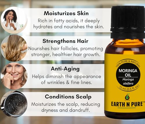 Image of Earth N Pure Moringa Oil Cold Pressed, Natural and Therapeutic Grade 15 ml
