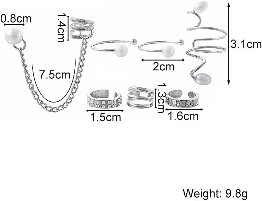 8Pcs Gold Pearl Ear Cuff Earring Set, Non Pierced Tassel Chain Stacking Clip On Earrings, Exquisite Punk Statement Jewelry Gifts for Women - Image 3