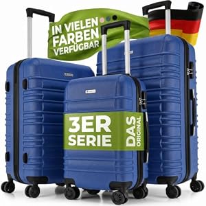 Juskys Kofferset Rom 3-teilig Hartschale Blau, 360° Rollen