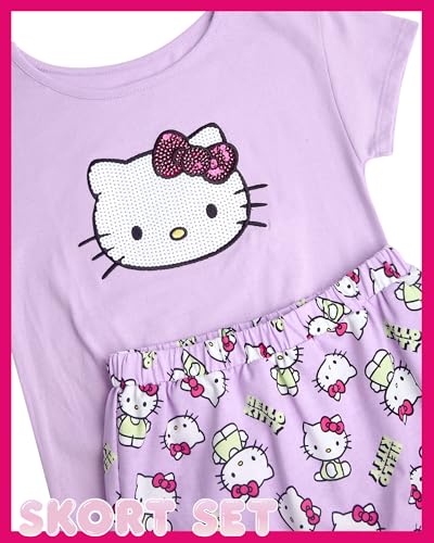 Image of Hello Kitty Girls Skort Set - 2 Piece Graphic Crewneck Top and Short Skort Cute Outfit Set (Sizes: 2T-12)