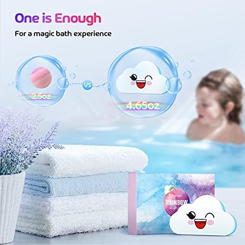 Rainbow Bath Bombs Gift Set, Ribivaul 1 Extra-Large 132g Handmade Bath Bombs with Natural Ingredients, Cloud Bath Bomb with Colorful Bubbles, Great Gift Idea for Halloween, Thanksgiving, Christmas