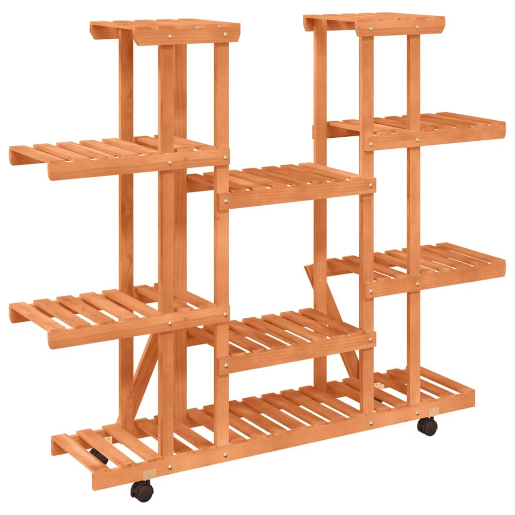 Blumenständer mit Rollen 110x25x115 cm Pflanzenregal Holz Indoor Outdoor Mehrstöckig Pflanzentreppe Tannenholz Symmetrisch Blumenregal für Wohnzimmer Balkon Terrasse Natur
