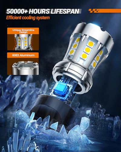 Image of SEALIGHT 7443 LED Bulb White, Super Bright 7441 7444 T20 992 W21W LED Bulb for Backup Reverse Tail Brake Parking Lights, Pack of 2