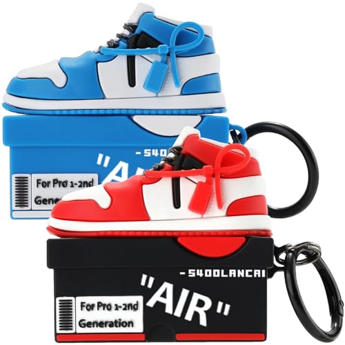 [2Pack] Gedicht for Apple Airpods Pro Case Cover Cute Cartoon Shoe Box Soft Silicone Protective Cases for AirPods Pro 1st Generation Case with Keychain for Women Men Red+Blue