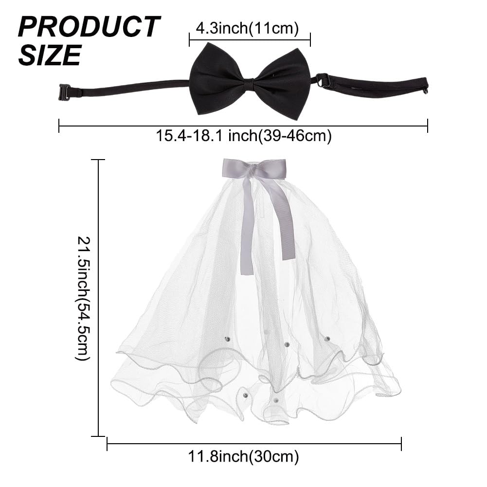 DELORIGIN Dog Wedding Veil & Collar, Adjustable Dog Bridal Dress Veil with Clip, Pets Bridegroom Bowtie Collar - Image 2