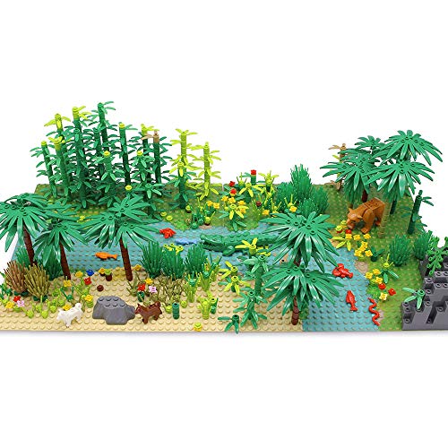 Feleph Dschungel Landschaft Bausteine mit 2 Bauplatten, Regenwald Pflanzen Wald Bäume Blumen Büsche Tiere Zubehör Botanische Kompatibel mit Großen Marken – Bild 7