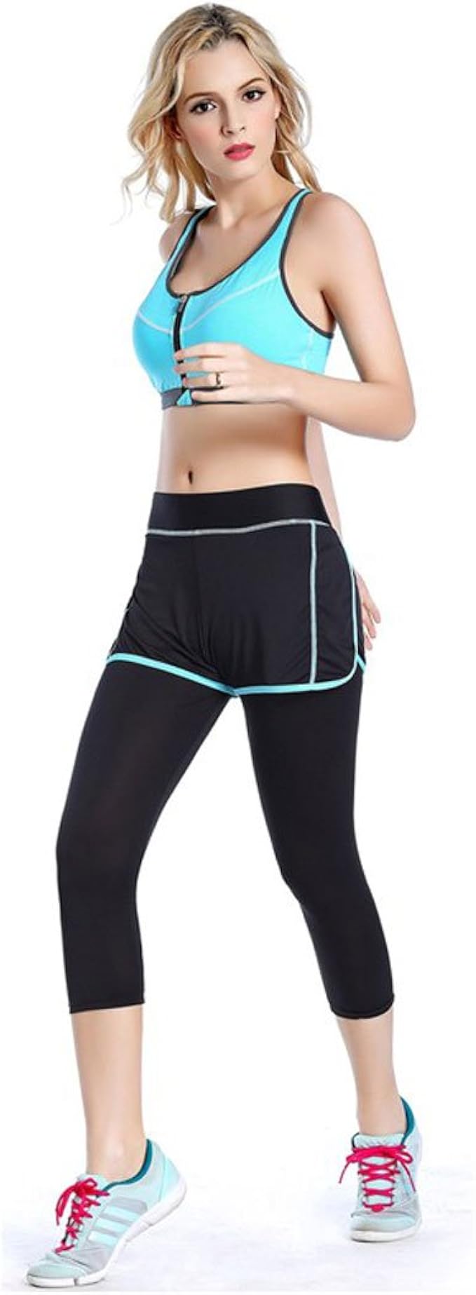 Amazon スポーツウェア スパッツ スポーツ フィットネス ウェア レディース 七分 レギンス ショートパンツ Lbs 06fb S ライトブルー ブラジャー 通販