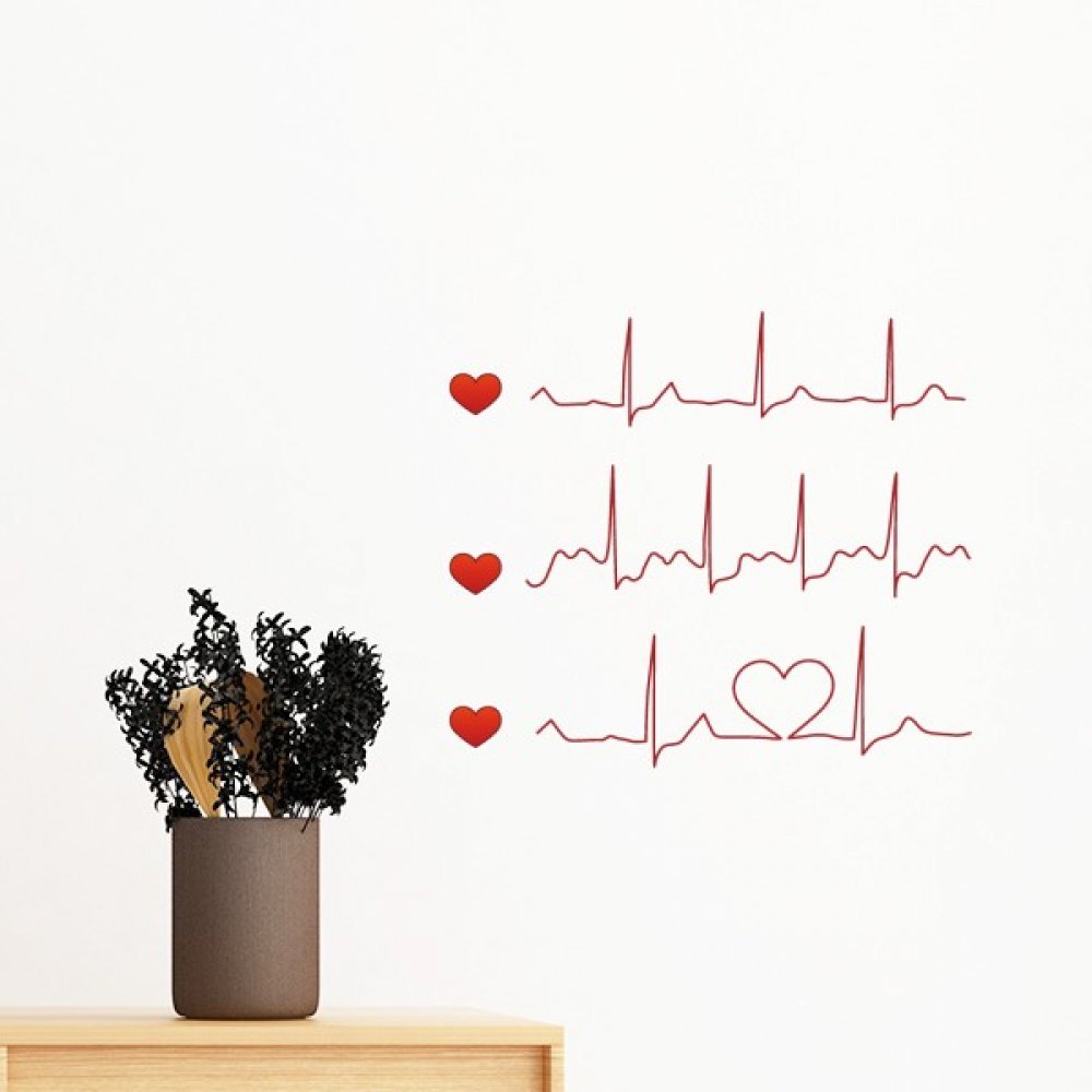 Sticker coeur électrocardiogramme grand format pour déco de chambre