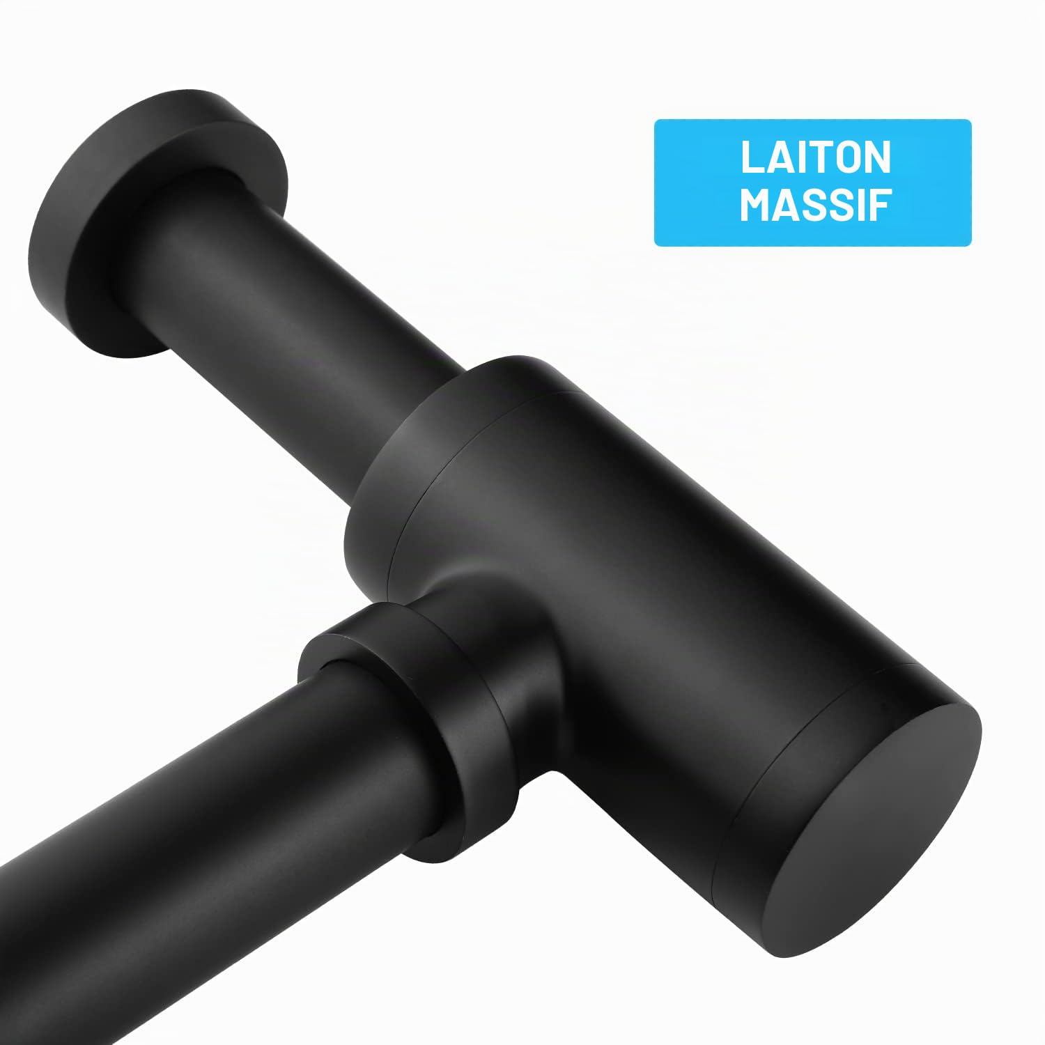 Kit – Siphon avec Bonde sans Trop-plein pour Lavabo Noir mat, Laiton Universel Design Siphon Anti-Odeur, 1 1/4 Syphon Sifon